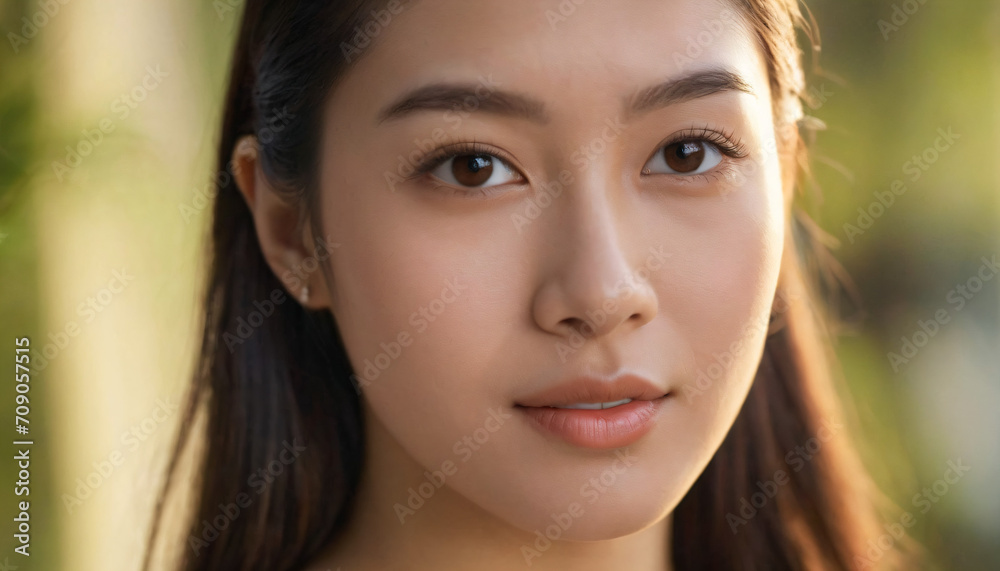 Young Asian Woman with Radiant Smile and High Ponytail Young Asian Woman with Radiant Smile and High Ponytail