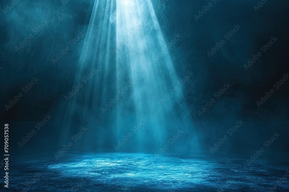 Dark and moody night scene with blue spotlights smoke and concrete textured wall creating grunge atmosphere for modern and edgy design room Dark and moody night scene with blue spotlights smoke and concrete textured wall creating grunge atmosphere for modern and edgy design room