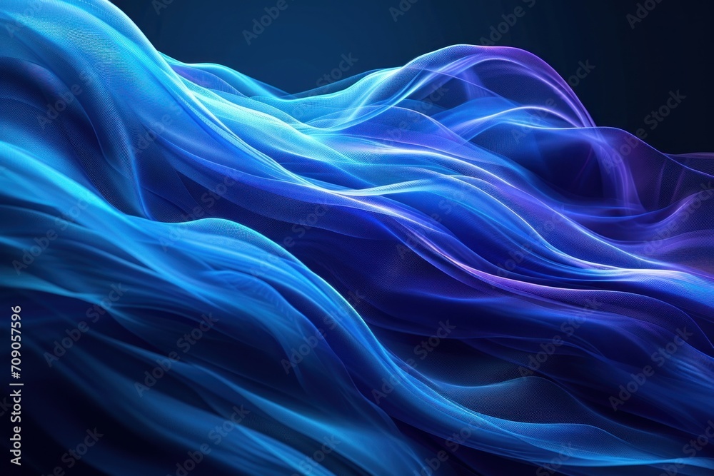 Obraz premium 青色のウェーブデジタルグラフィック背景, Generative AI