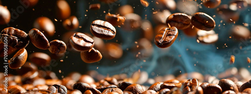 Coffee beans splash fresh. Selective focus. photo
