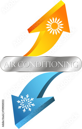 Air conditioner and home heating symbol. Red and blue arrows