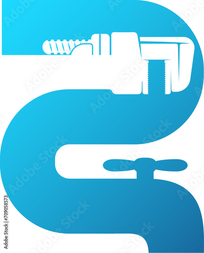 Water pipes mixer and wrench. Symbol for plumbing repair and service
