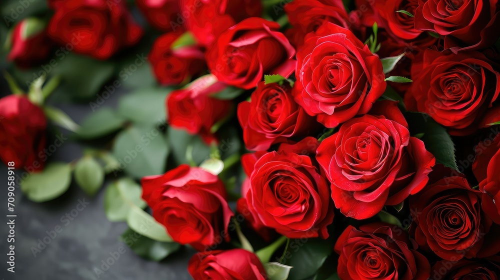 Obraz premium Roses background: Red roses are the classic symbol of love and romance , watercolor, valentine theme, copy space.