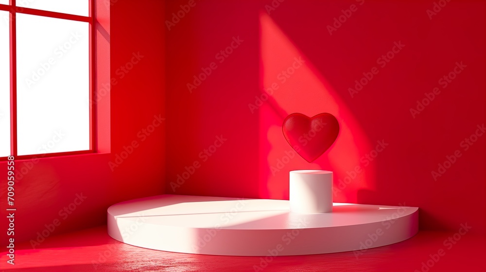 valentine podium with heart shaped red background for product display valentine podium with heart shaped red background for product display