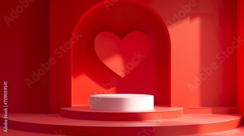valentine podium with heart shaped red background for product display