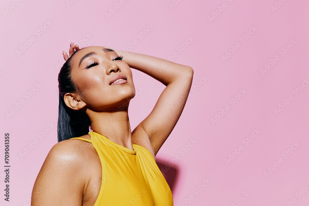 Smile woman trendy yellow portrait fashion beauty Smile woman trendy yellow portrait fashion beauty