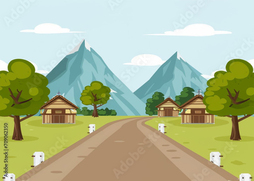Charming roadway and quaint timber cottages.