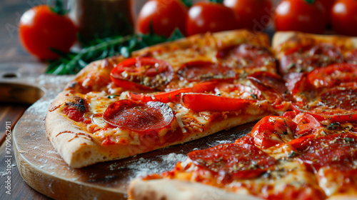 pizza with sausage close-up. Selective focus.