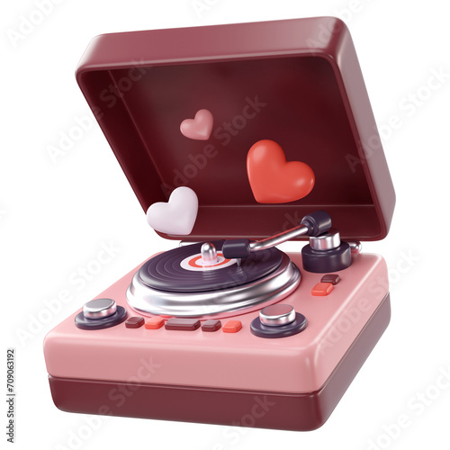 3d rendering of valentine's record player icon
