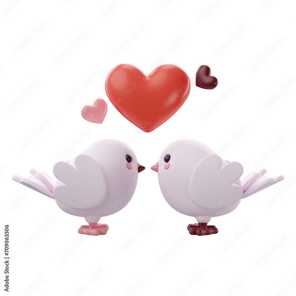 3d rendering of valentine's lovebirds icon
