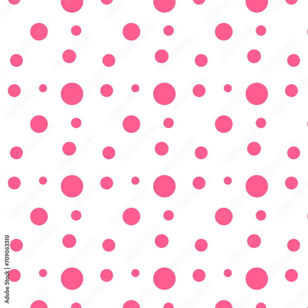 Pink dots seamless pattern.Polka dot repeat pattern.Pink round circles on white background.