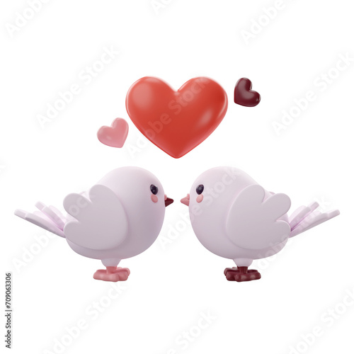 3d rendering of valentine's lovebirds icon
 (ID: 709063306)