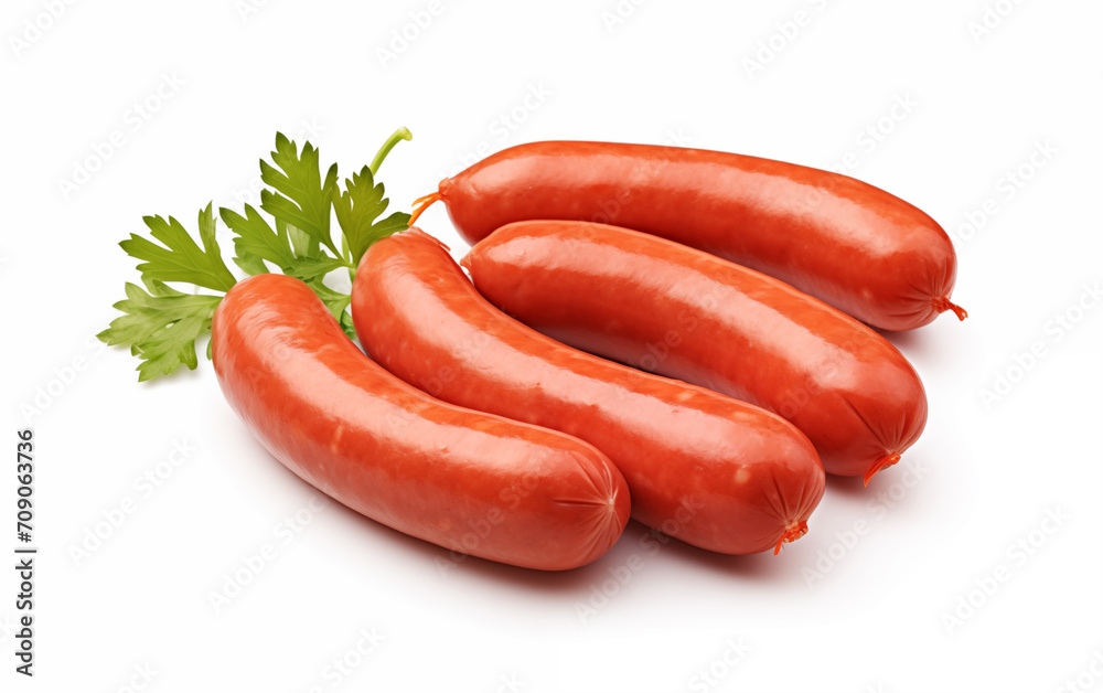 Tasty goodness sausages Isolated on White background Generated AI Tasty goodness sausages Isolated on White background Generated AI