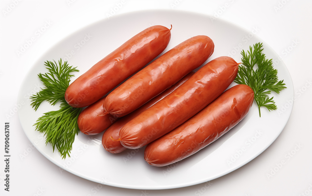Tasty goodness sausages Isolated on White background Generated AI Tasty goodness sausages Isolated on White background Generated AI
