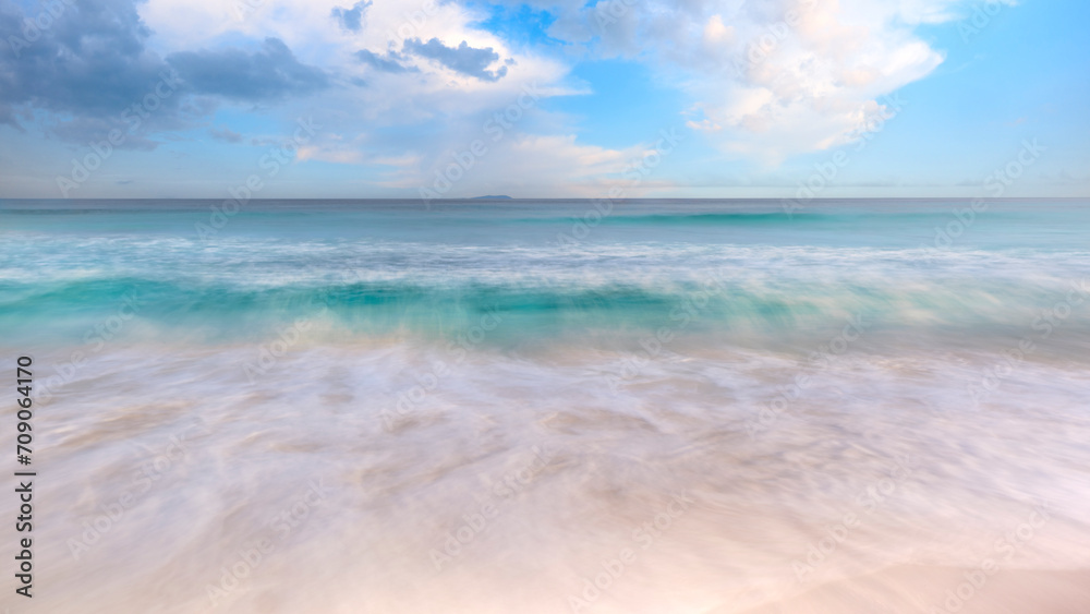 Tropical blue sea beach landscape, smooth sea long exposure, summer holiday concept