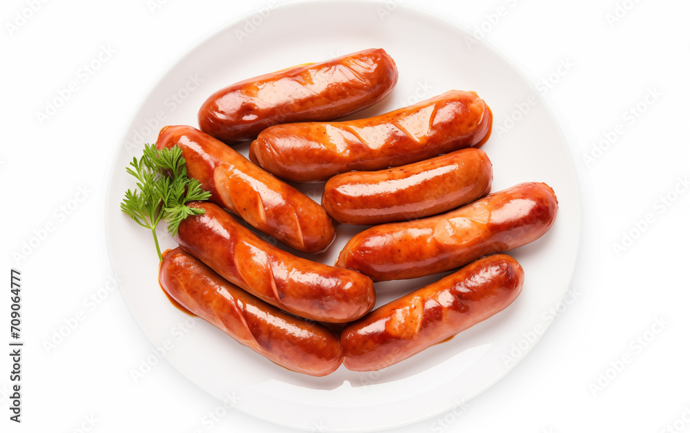 Tasty goodness sausages Isolated on White background Generated AI Tasty goodness sausages Isolated on White background Generated AI