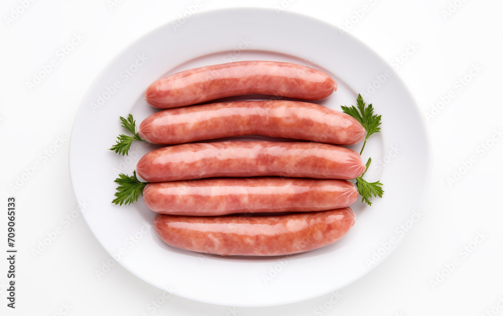 Tasty goodness sausages Isolated on White background Generated AI Tasty goodness sausages Isolated on White background Generated AI
