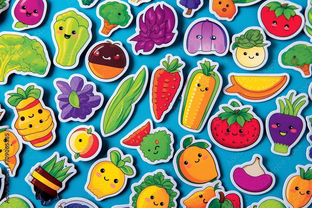 Adorable Fruit and Vegetable Character Stickers Adorable Fruit and Vegetable Character Stickers