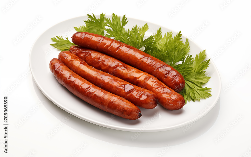 Tasty goodness sausages Isolated on White background Generated AI Tasty goodness sausages Isolated on White background Generated AI