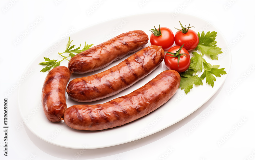 Tasty goodness sausages Isolated on White background Generated AI Tasty goodness sausages Isolated on White background Generated AI