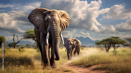 Elephants Walking in the Savannah, Generative AI