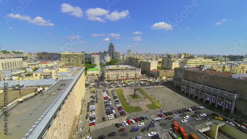 Townscape with traffic on Triumph Square at spring photo