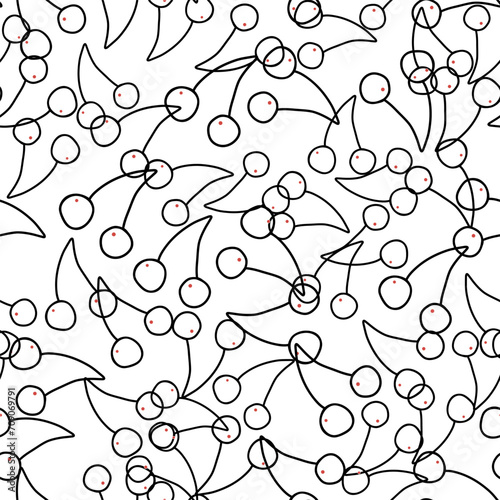 Vector hand drawn seamless pattern cherry on white background