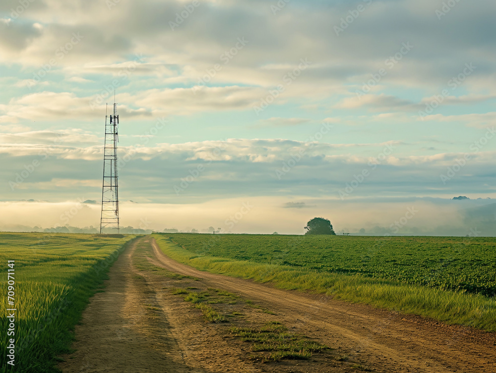 Obraz premium Bridging Distances: A single telecom antenna providing connectivity in rural tranquility