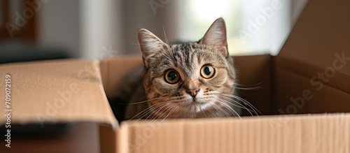 Amusing cat in a box with room for text.