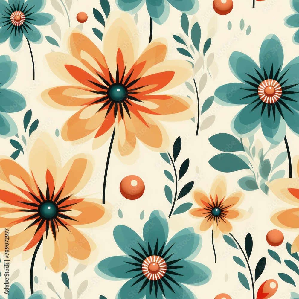 Seamless retro style decorative flowers pattern background