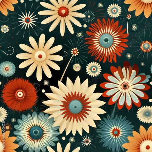 Seamless retro style decorative flowers pattern background