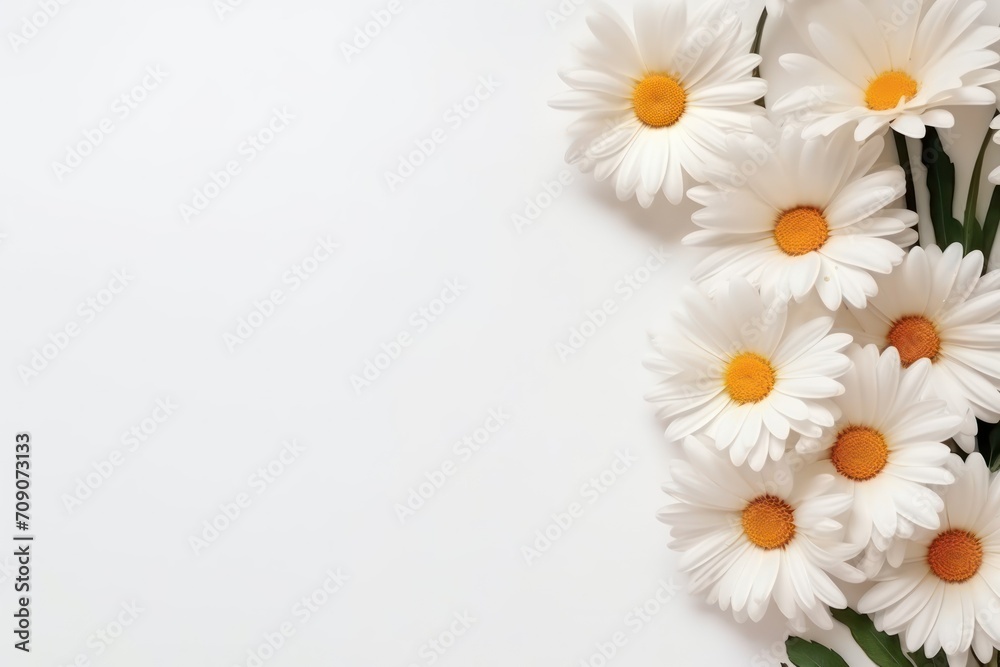 Obraz premium Top view a flowers in the corner side on white background copy space