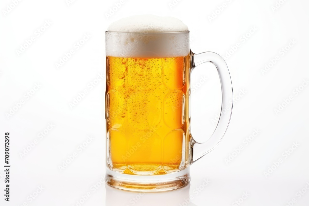 A beer stein glass fill with beer on white background A beer stein glass fill with beer on white background
