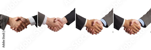 Set of of handshake, two businessmen in suits shaking hands on a transparent background photo