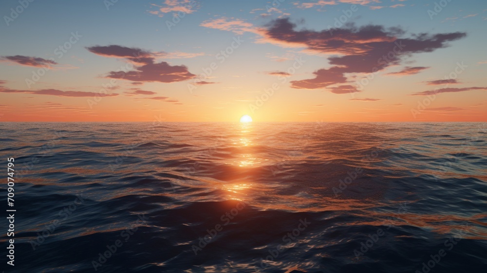 A breathtaking sunrise over a serene ocean, with the sun casting a golden path on the water's surface-Generative Ai