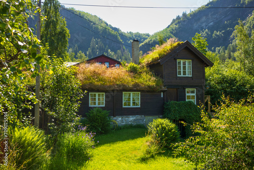 Environmental friendly green roof on a two-story Norwegian home