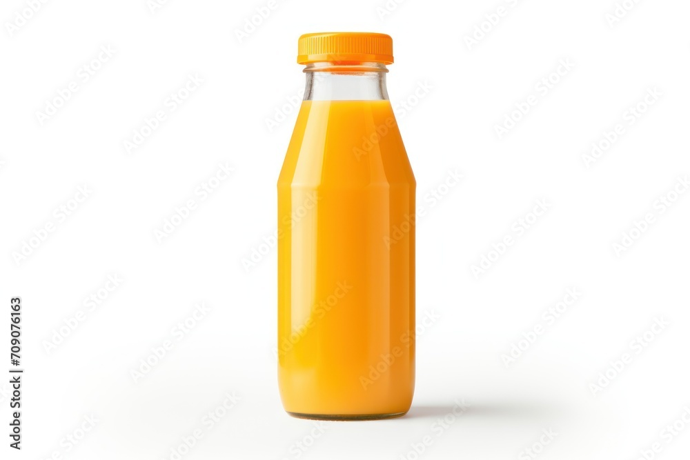 Orange juice bottle seen from the front on a white background Orange juice bottle seen from the front on a white background