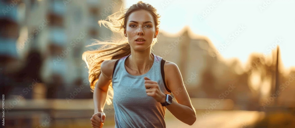 Female jogging outdoors.