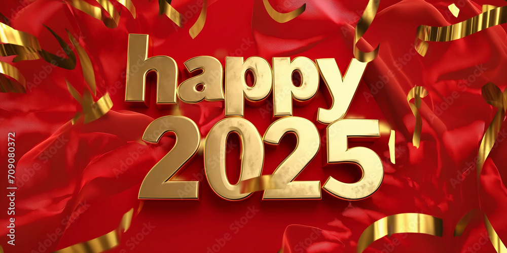 Jahreswechsel 2025 in rot mit goldenen Zahlen im Querformat für Banner Stock Illustration