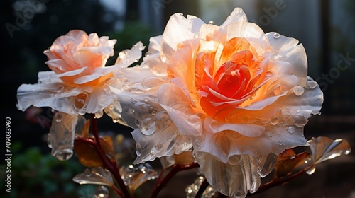 Rose placed in the garden, in the style of multilayered dimensions - Generative AI photo