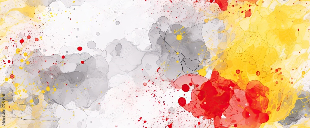 Obraz premium Abstract Watercolor Splash in Grey, Yellow, and Red Vibrant Design