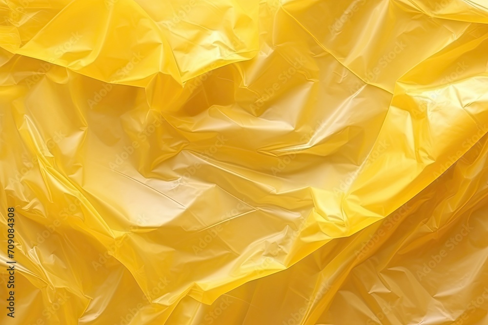 bright yellow plastic wrap overlay backdrop. crumpled and draped textured cellophane material bright yellow plastic wrap overlay backdrop. crumpled and draped textured cellophane material