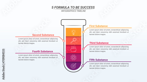 Test Tube Shape Infographic With 5 Steps and Editable Text for Business Plans, Business Reports, and Website Design.