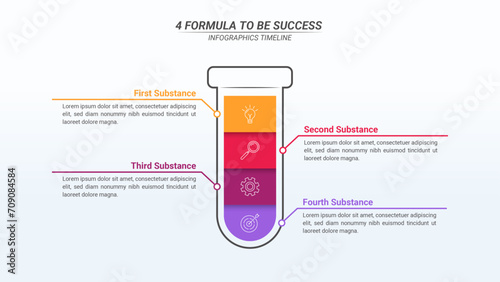Test Tube Shape Infographic With 4 Steps and Editable Text for Business Plans, Business Reports, and Website Design.