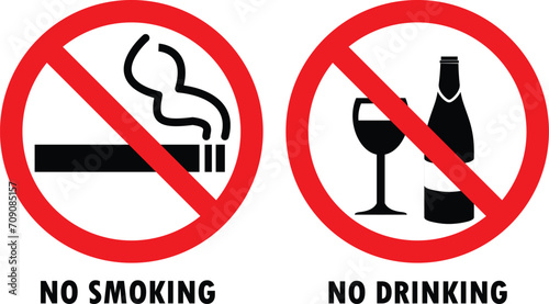 No Smoking sign, No Drinking sign, Caution Sign, Prohibited Sign, Forbid