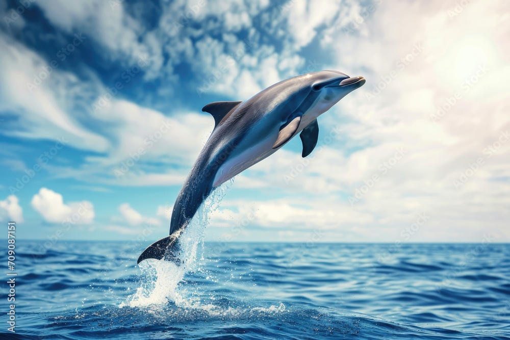 Fototapeta premium a dolphin leap from water sea surface to breath by air or 