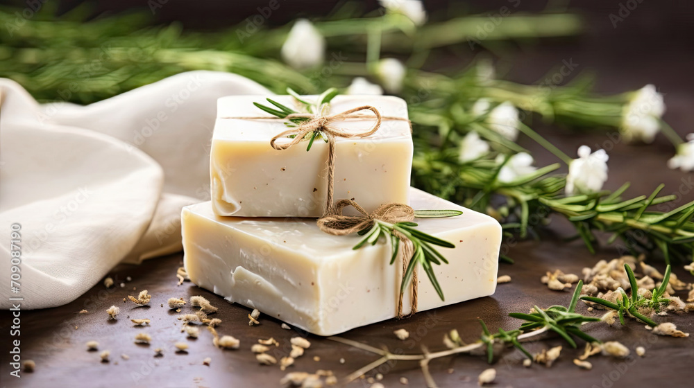 Natural handmade soap on an eco-style forest background, handmade with herbal ingredients with space for text. Hobby soap making, home made. Natural handmade soap on an eco-style forest background, handmade with herbal ingredients with space for text. Hobby soap making, home made.