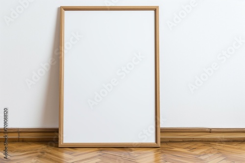 large portrait frame in room with neutral interior design and parquet floor