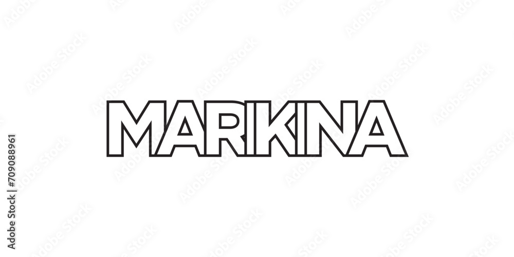 Marikina in the Philippines emblem. The design features a geometric style, vector illustration with bold typography in a modern font. The graphic slogan lettering.