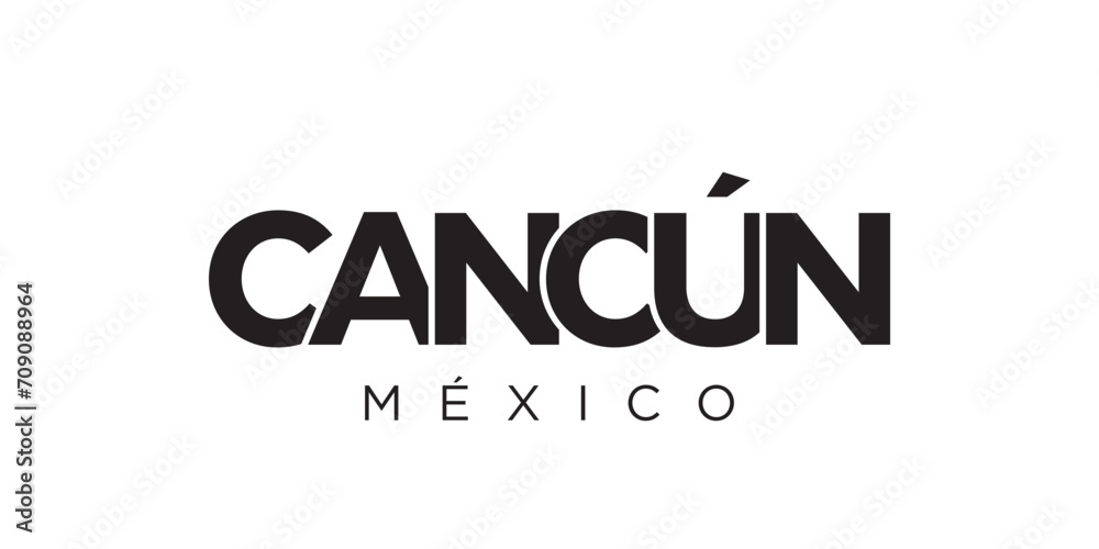 Fototapeta premium Cancun in the Mexico emblem. The design features a geometric style, vector illustration with bold typography in a modern font. The graphic slogan lettering.